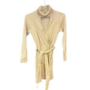 Venus Cream Womens Small Sweater Chic Turtleneck Wrap Ribbed Cozy Knit Dress